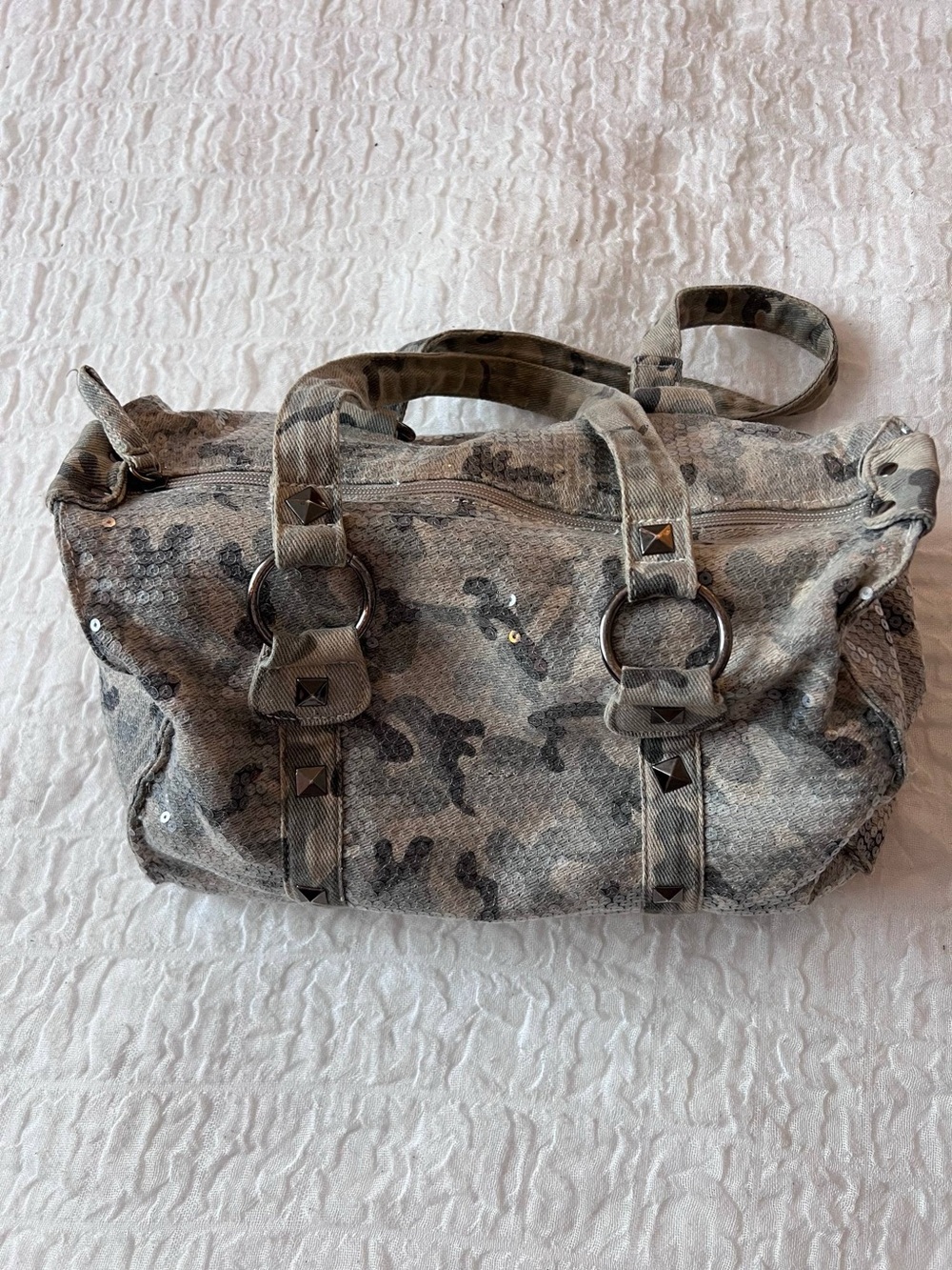 Gray Camouflage Stud Accent Women's Duffel Bag